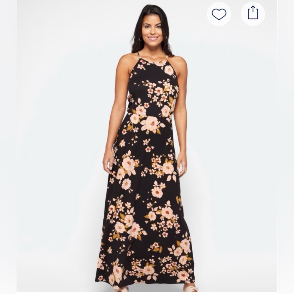 French Grey Black Floral Maxi Dress